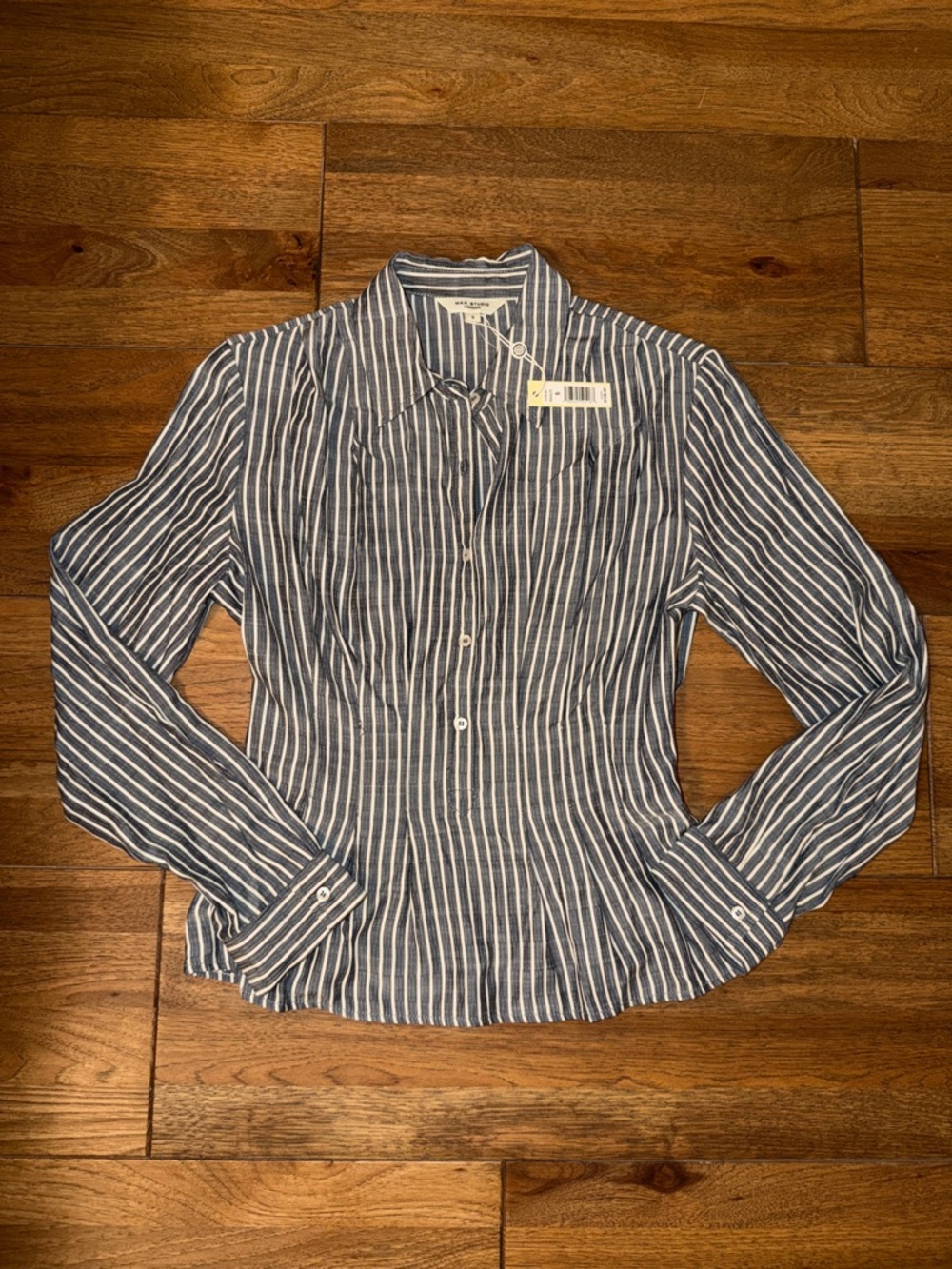 Max Studio Stripe Peplum Blouse Smocked Waist NWT Size S